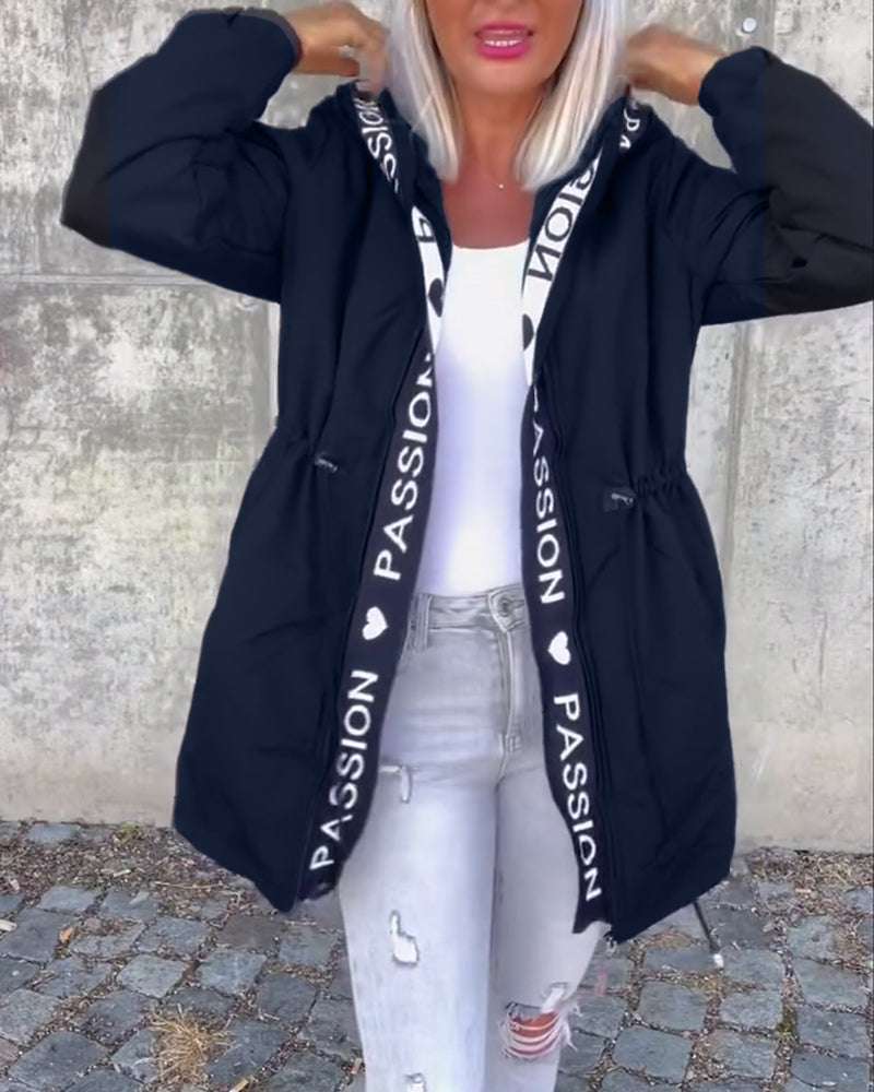 Women's Casual Zip-Up Jacket with Drawstring Waist