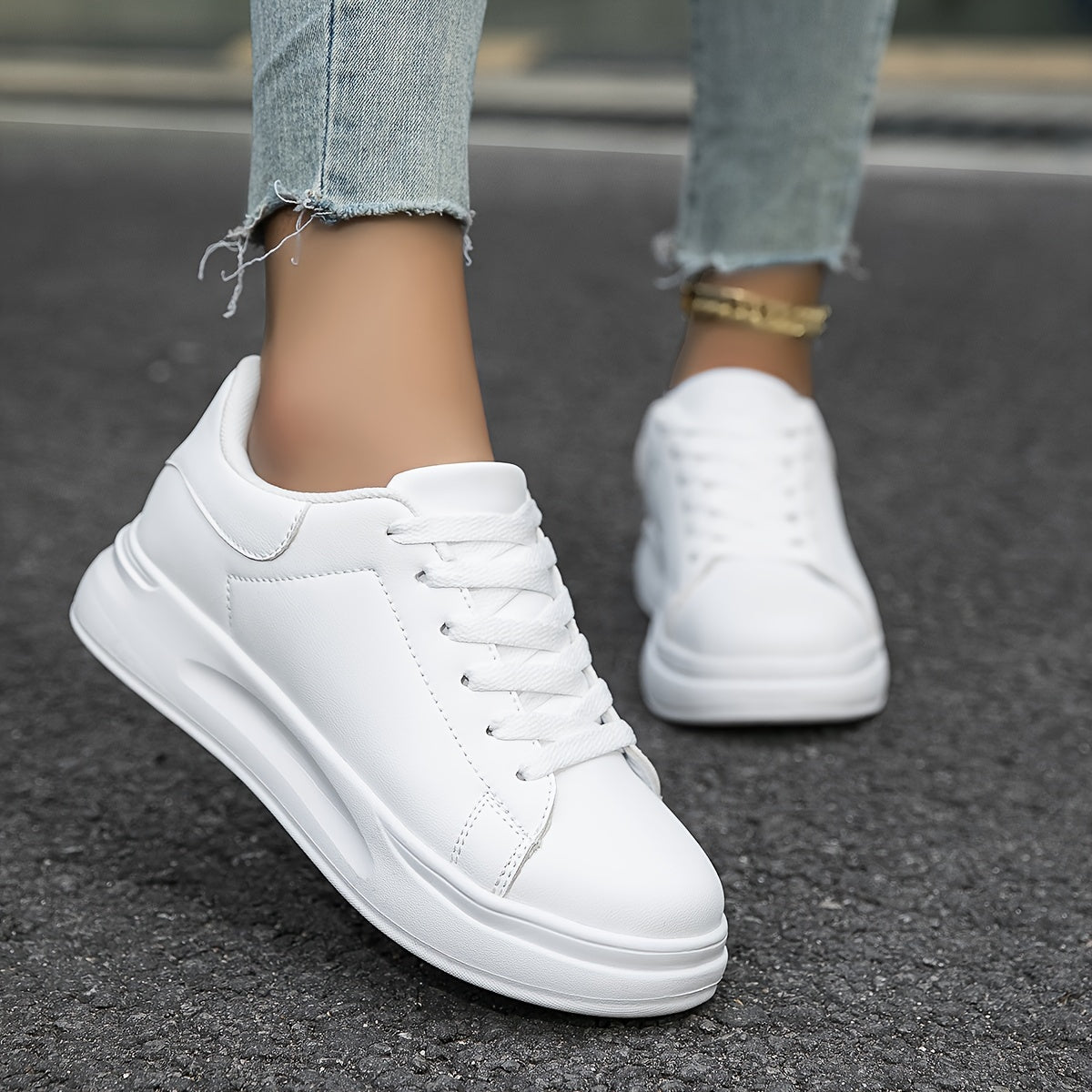 Women’s Clean White Leather Sneakers – Casual Minimalist Shoes