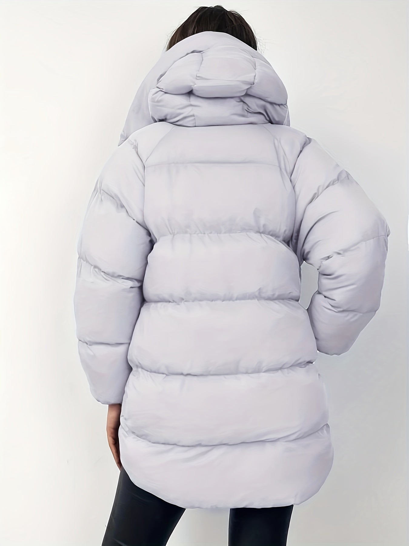 Women's Short Hooded Puffer Jacket with High Collar and Quilted Design