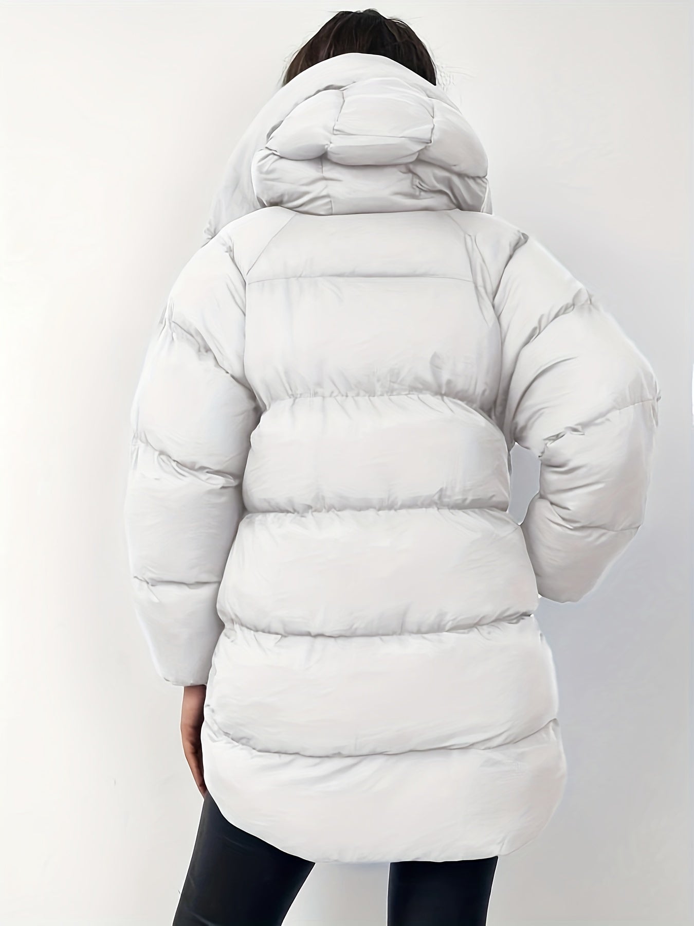 Women's Short Hooded Puffer Jacket with High Collar and Quilted Design