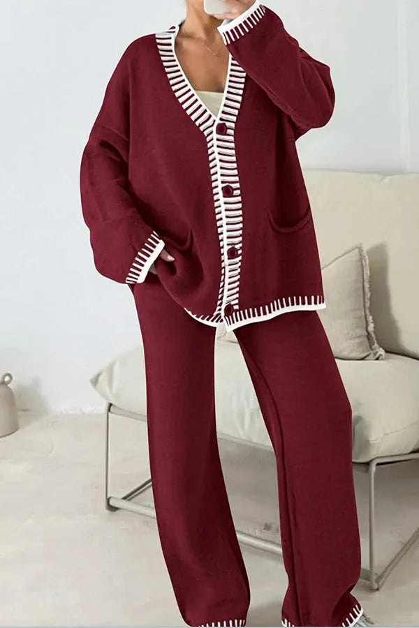 Women's 2-Piece Co-ord Loungewear Set with Button Cardigan Top