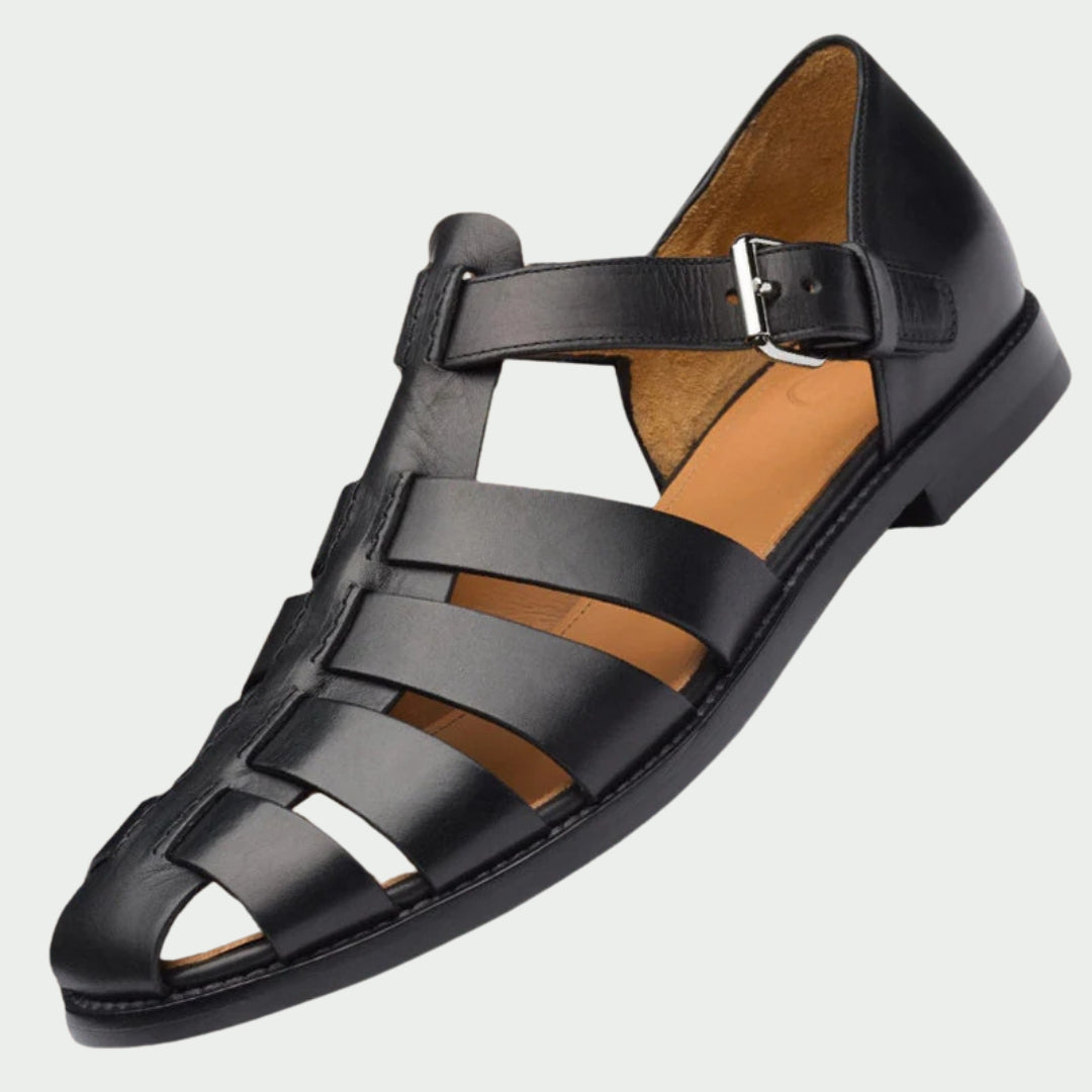 Men's Buckled Closed-Toe Fisherman Shoes with Flat Sole Design