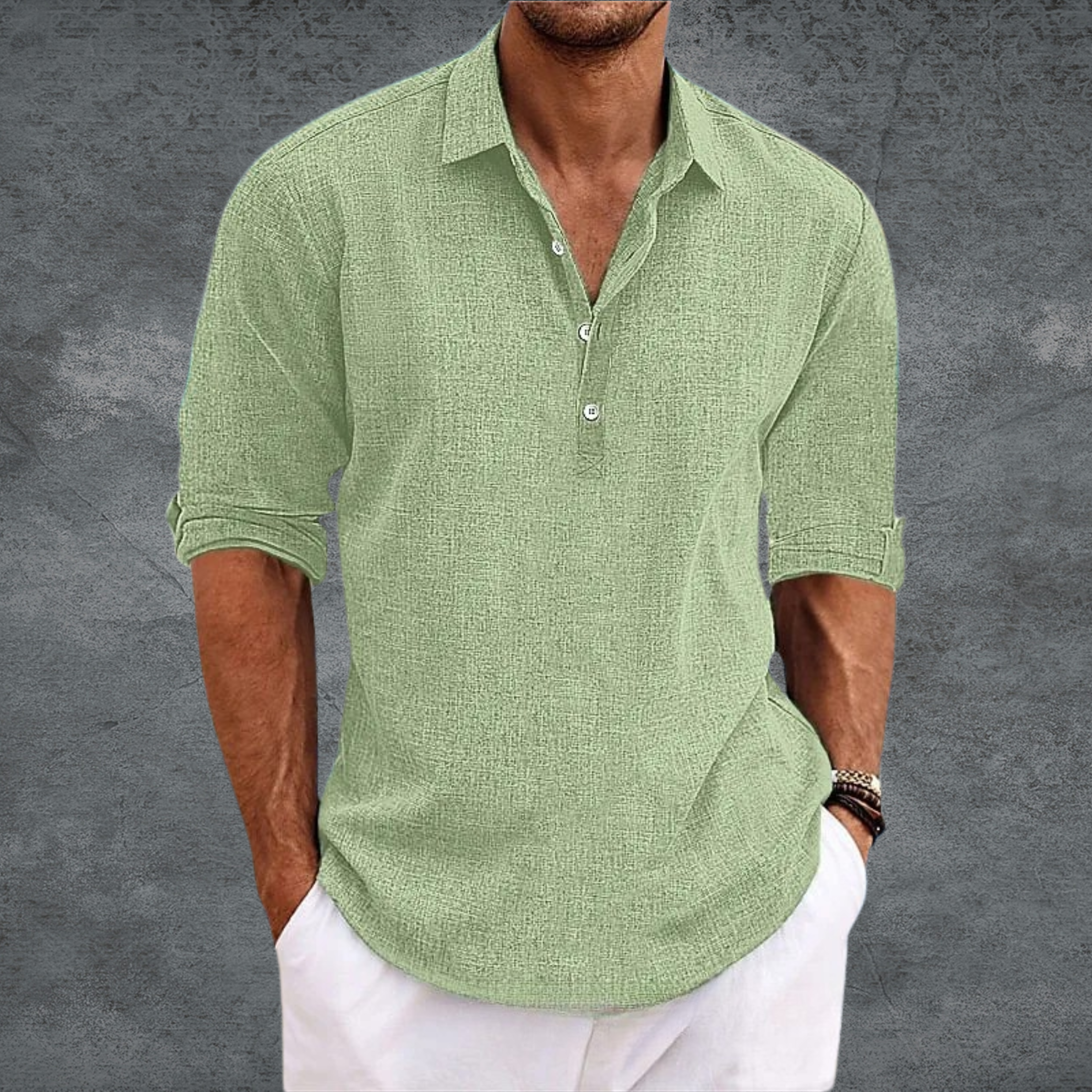 Men's Casual Long Sleeve Shirt with Buttons and Relaxed Fit Collar