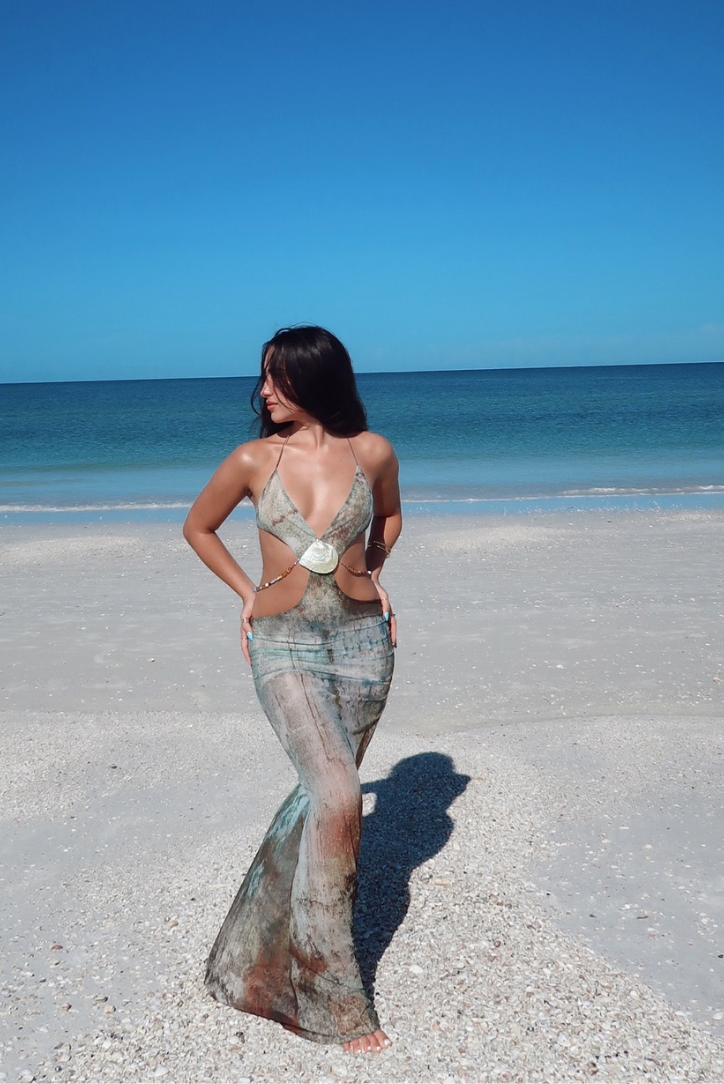 Women's Halter Cut-Out Maxi Dress with High Side Slit