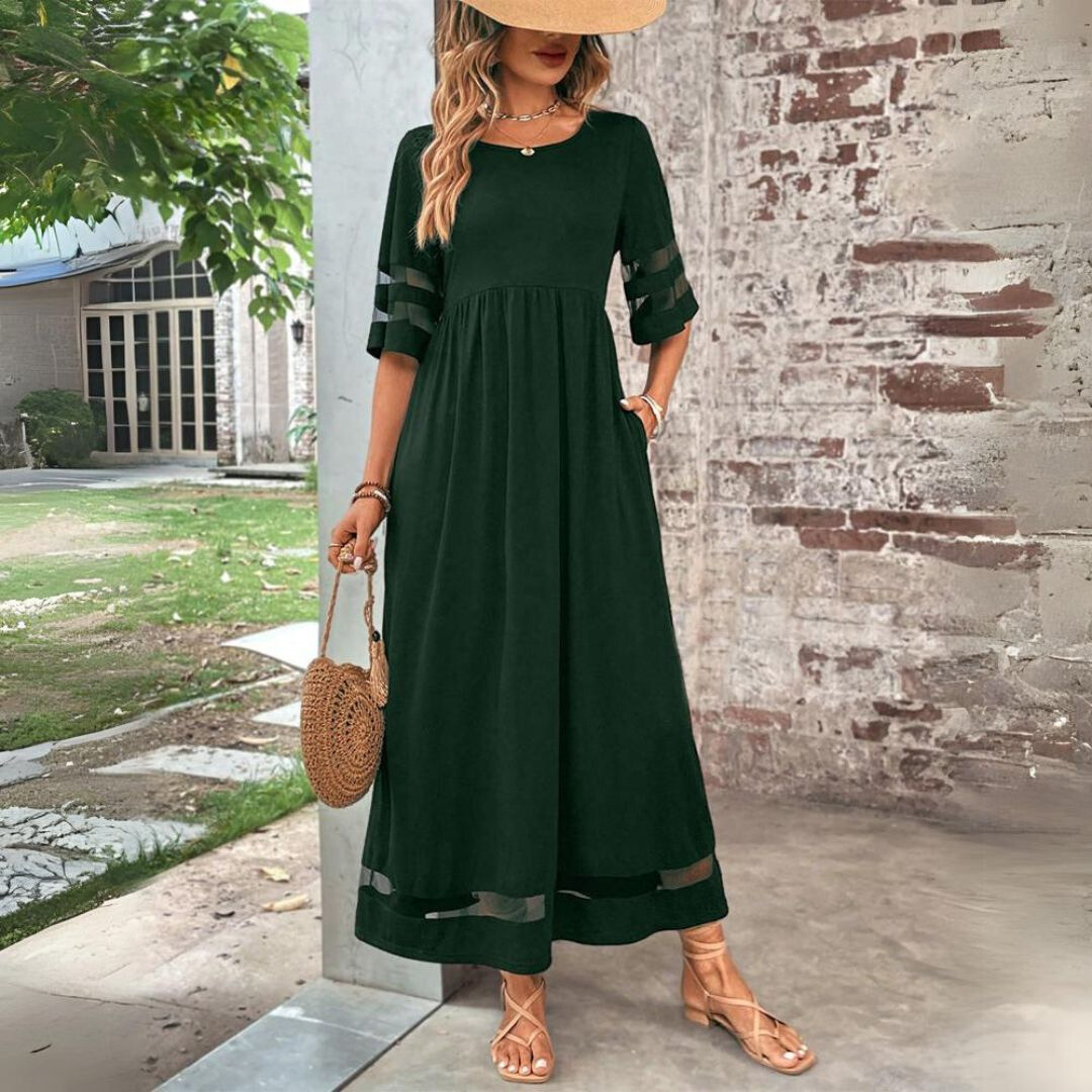 Elegant Maxi Dress with Mesh Sleeves for Women