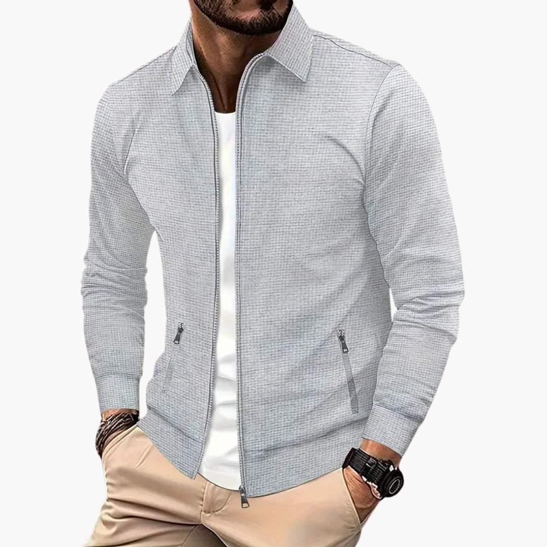 Men's Slim Fit Zip-Up Bomber Jacket with Stand Collar and Side Pockets