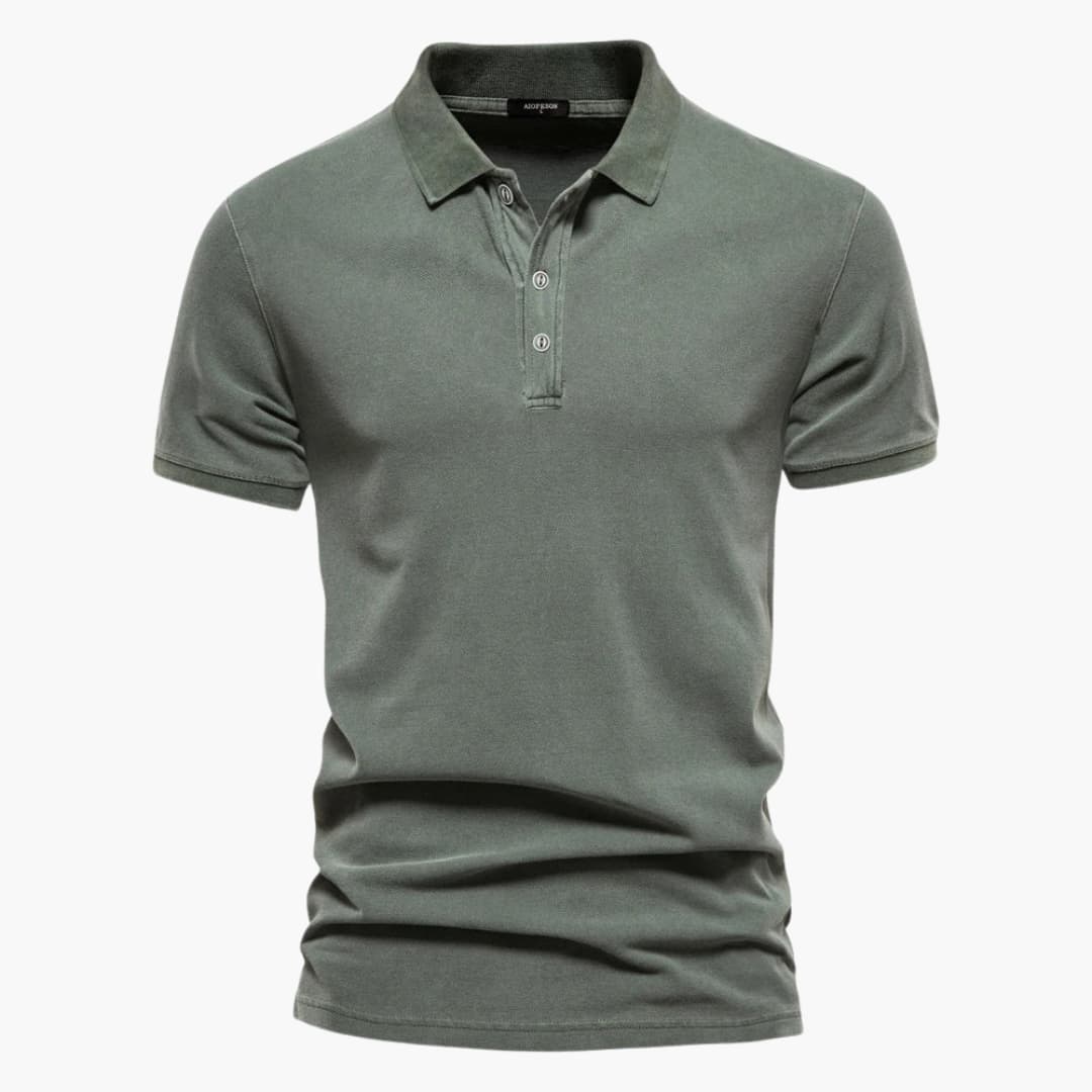Men's Casual Polo Shirt with Button Placket and Tapered Fit