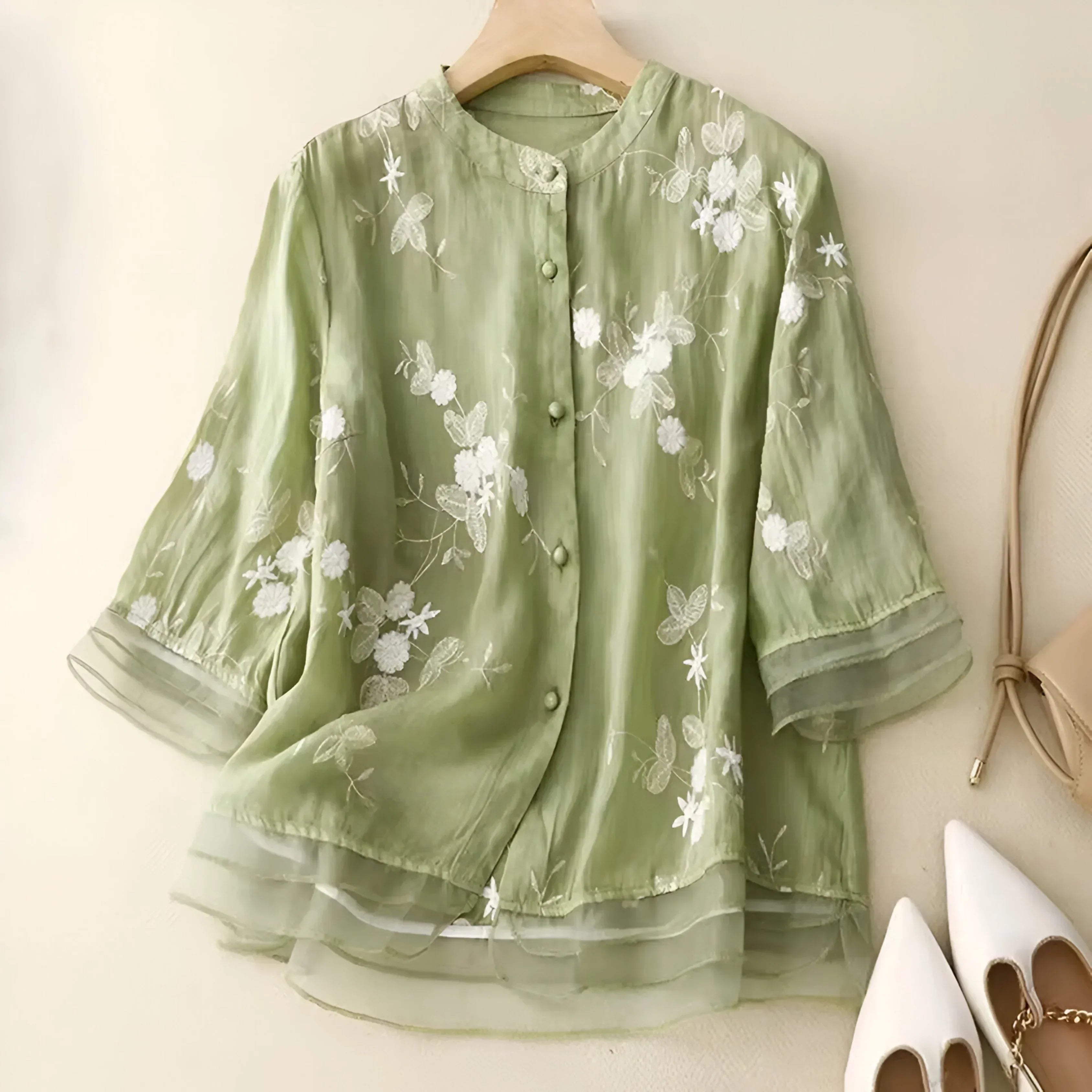 Women's Embroidered Blouse with Button-Down Design