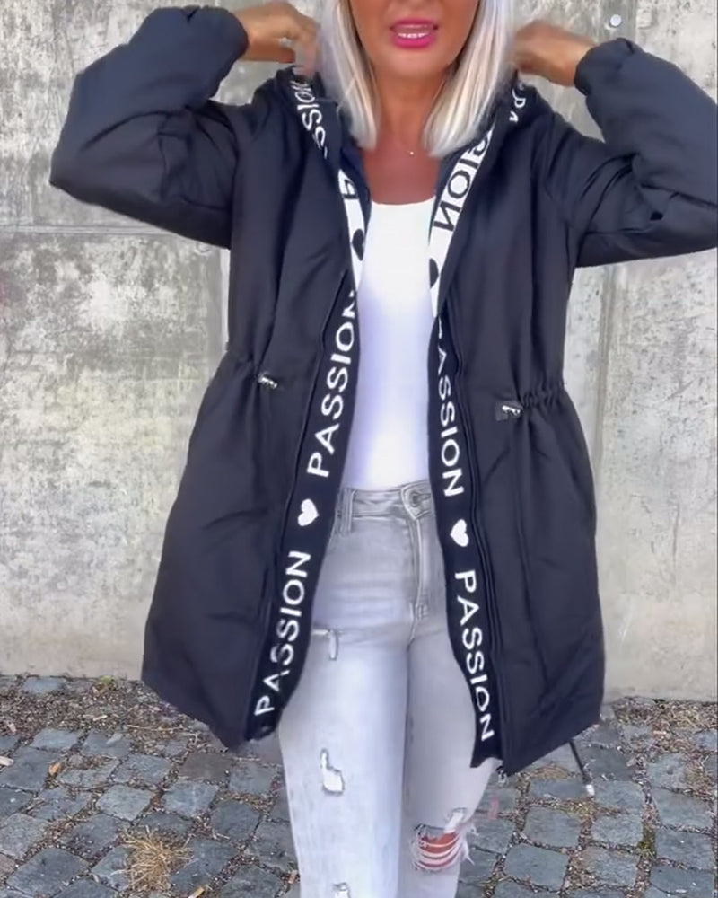 Women's Casual Zip-Up Jacket with Drawstring Waist