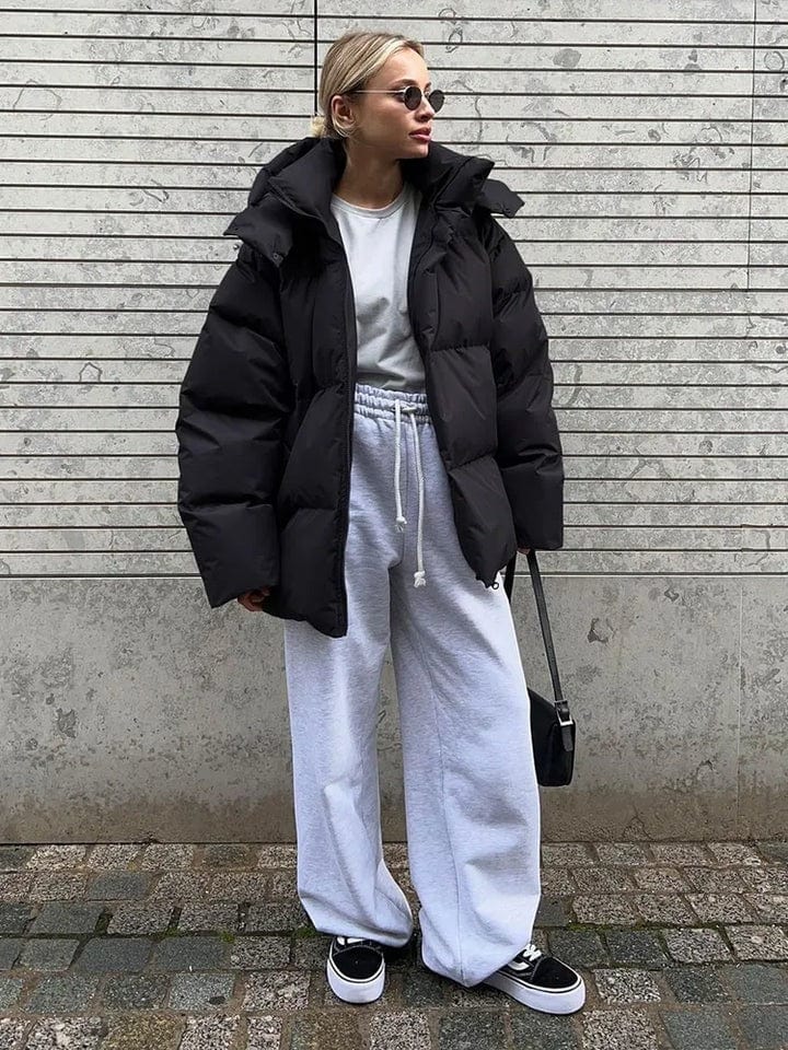 Women's Oversized High Collar Puffer Jacket with Quilted Design