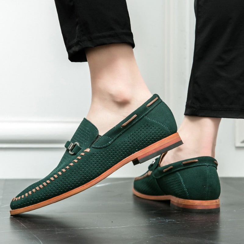 Men's Loafers with Pin Buckle Accent and Perforated Detailing