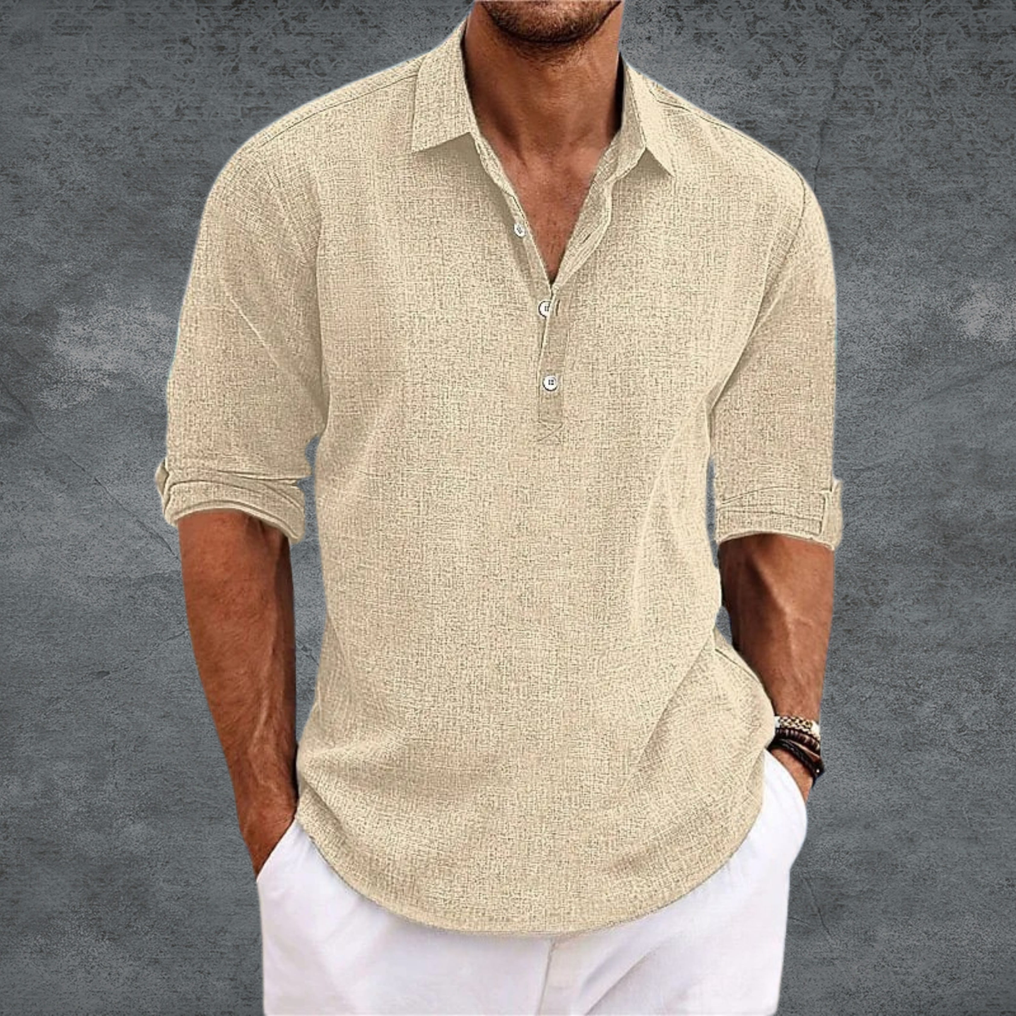 Men's Casual Long Sleeve Shirt with Buttons and Relaxed Fit Collar