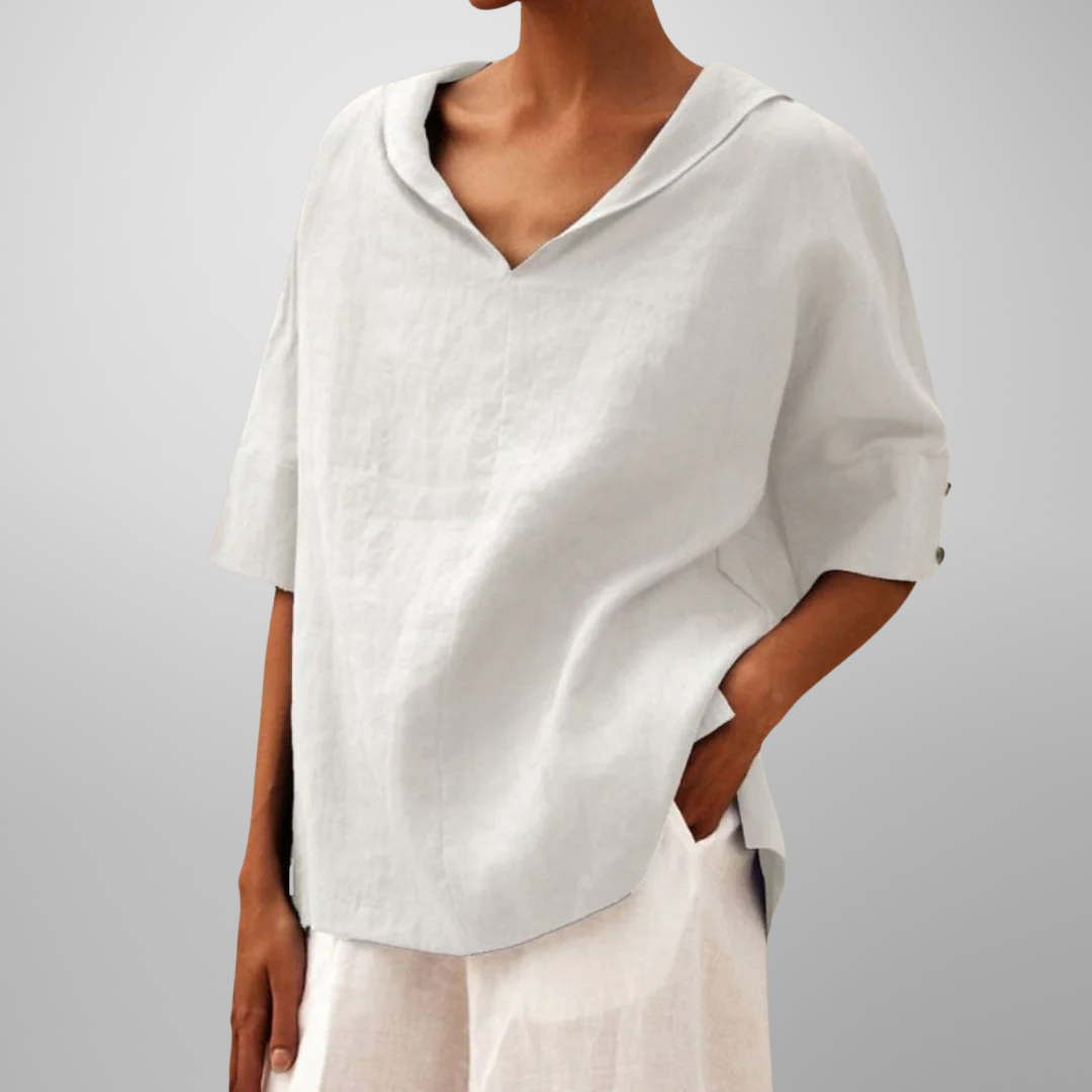 Women's V-Neck Blouse with Relaxed Fit