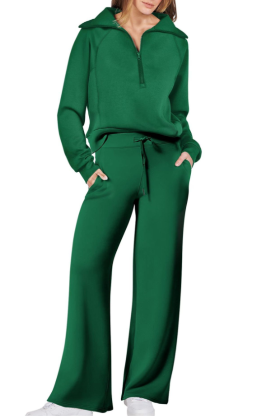 Women's Wide-Leg Zip Tracksuit 2-Piece Set with Drawstring Fit