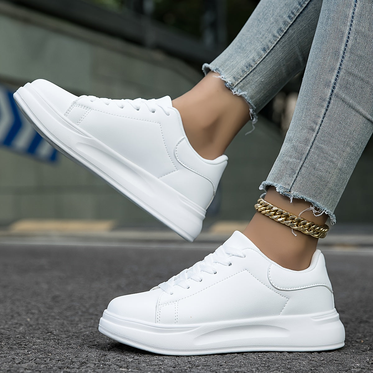 Women’s Clean White Leather Sneakers – Casual Minimalist Shoes