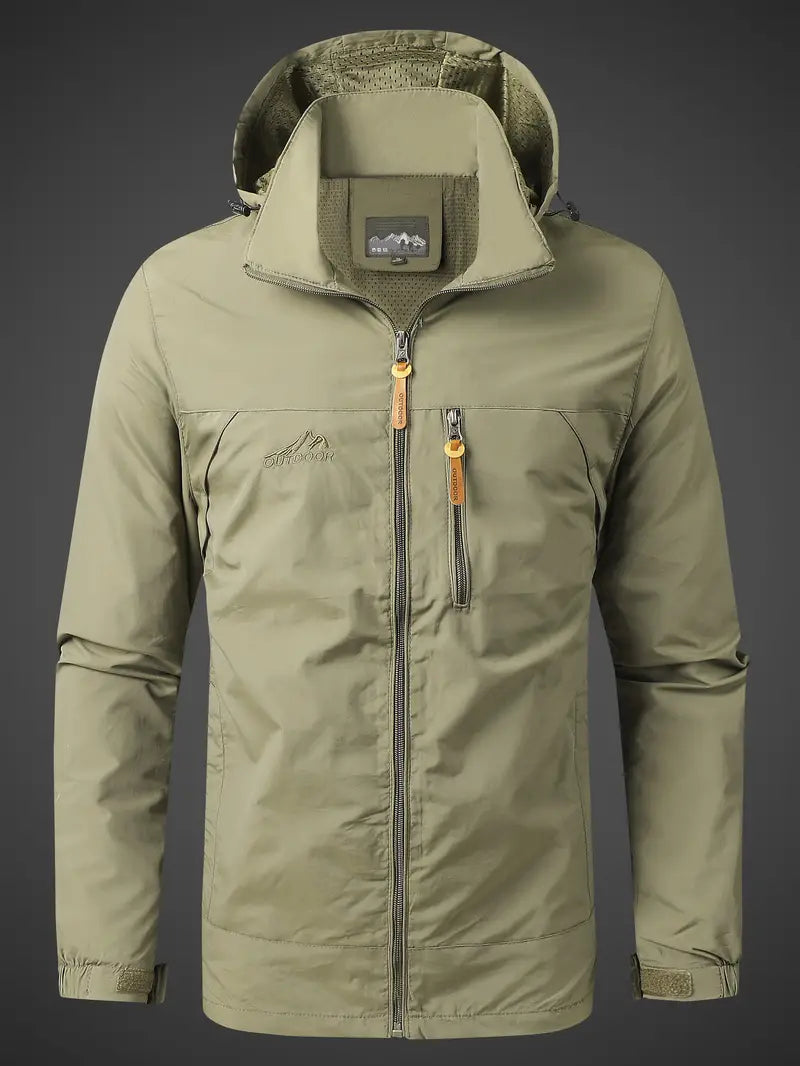 Men's Waterproof Rain Jacket with Hood and Zip Pockets for Outdoors