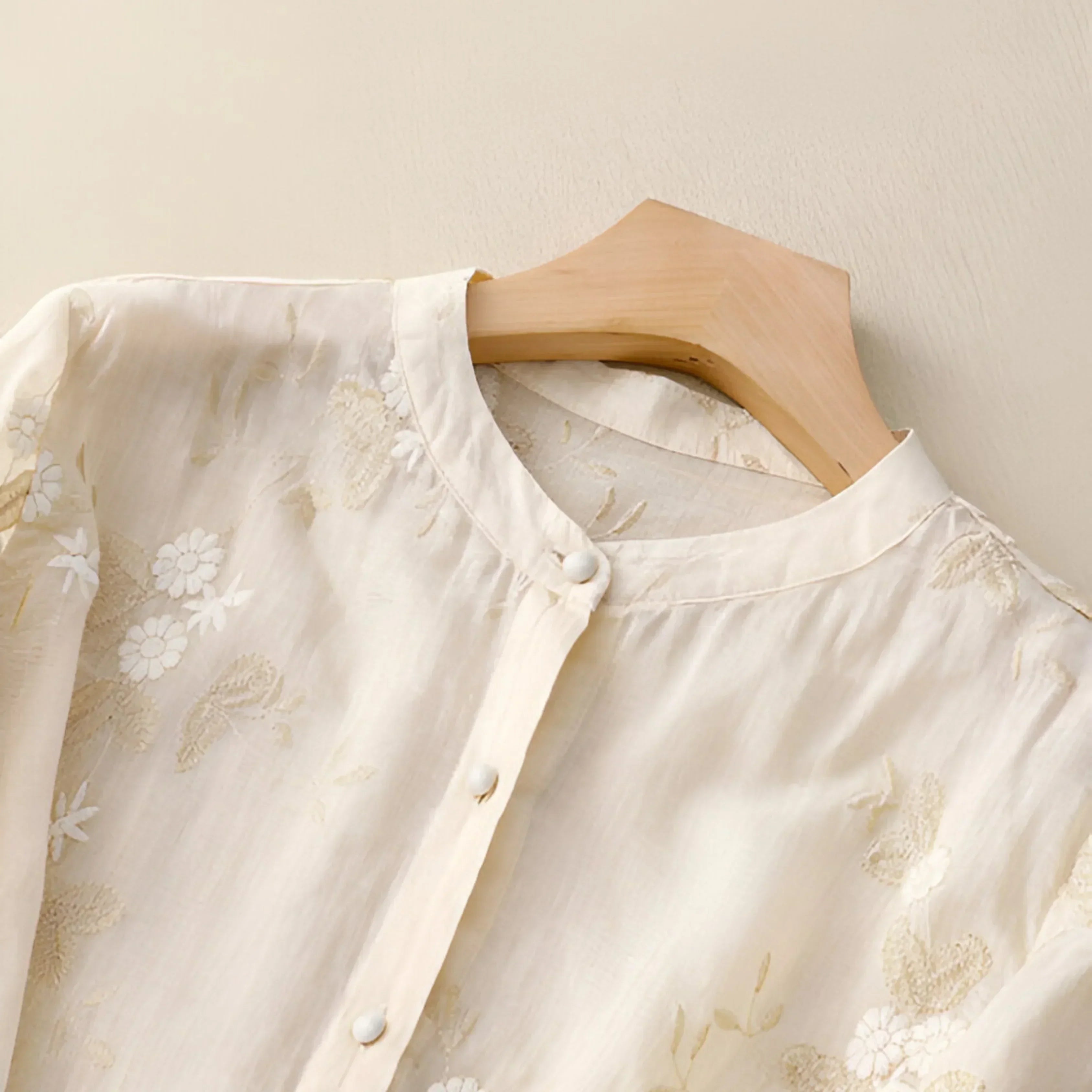 Women's Embroidered Blouse with Button-Down Design