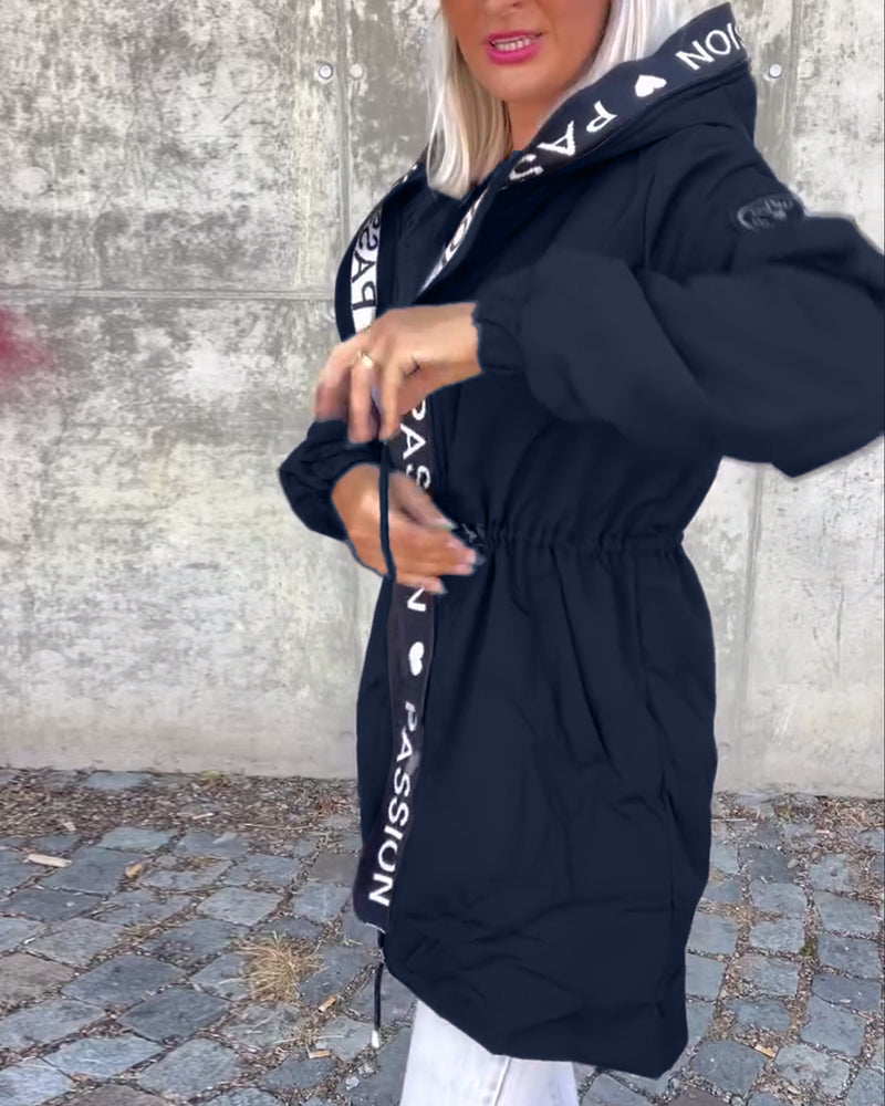 Women's Casual Zip-Up Jacket with Drawstring Waist