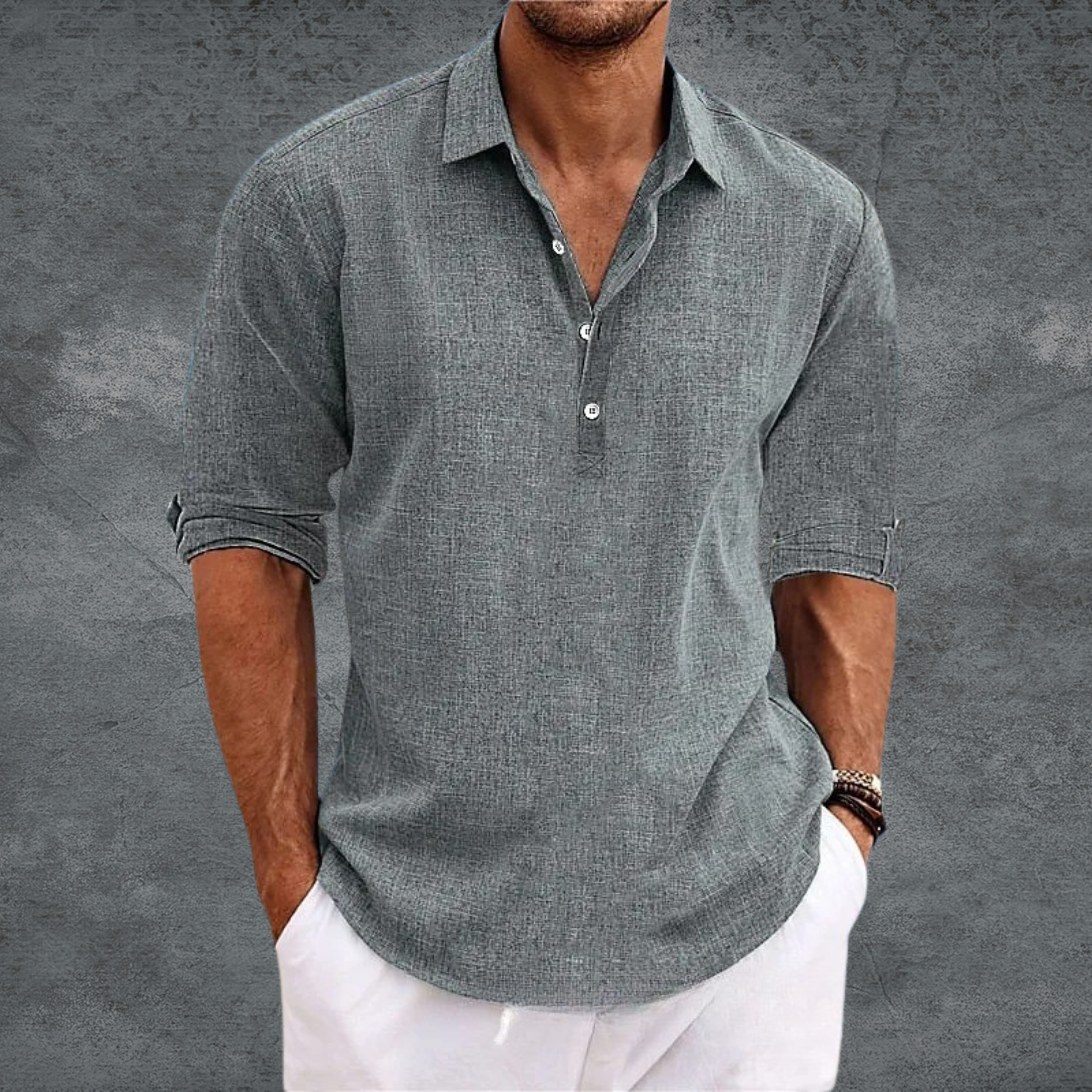 Men's Casual Long Sleeve Shirt with Buttons and Relaxed Fit Collar