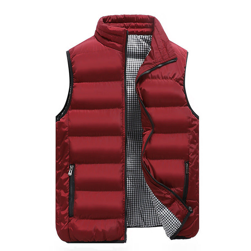Men's Lightweight Quilted Puffer Vest with High Collar and Zip Pockets