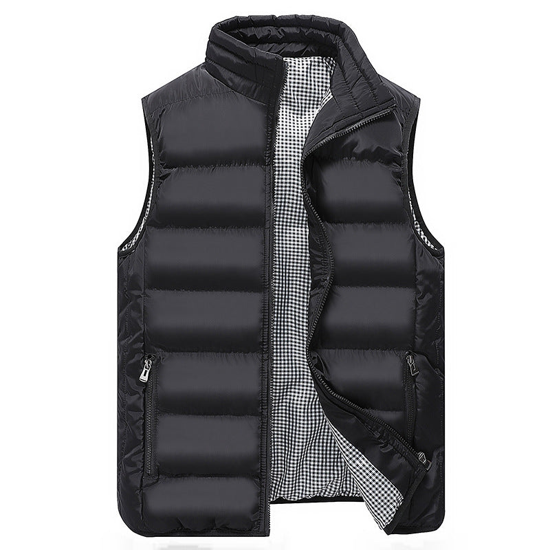 Men's Lightweight Quilted Puffer Vest with High Collar and Zip Pockets