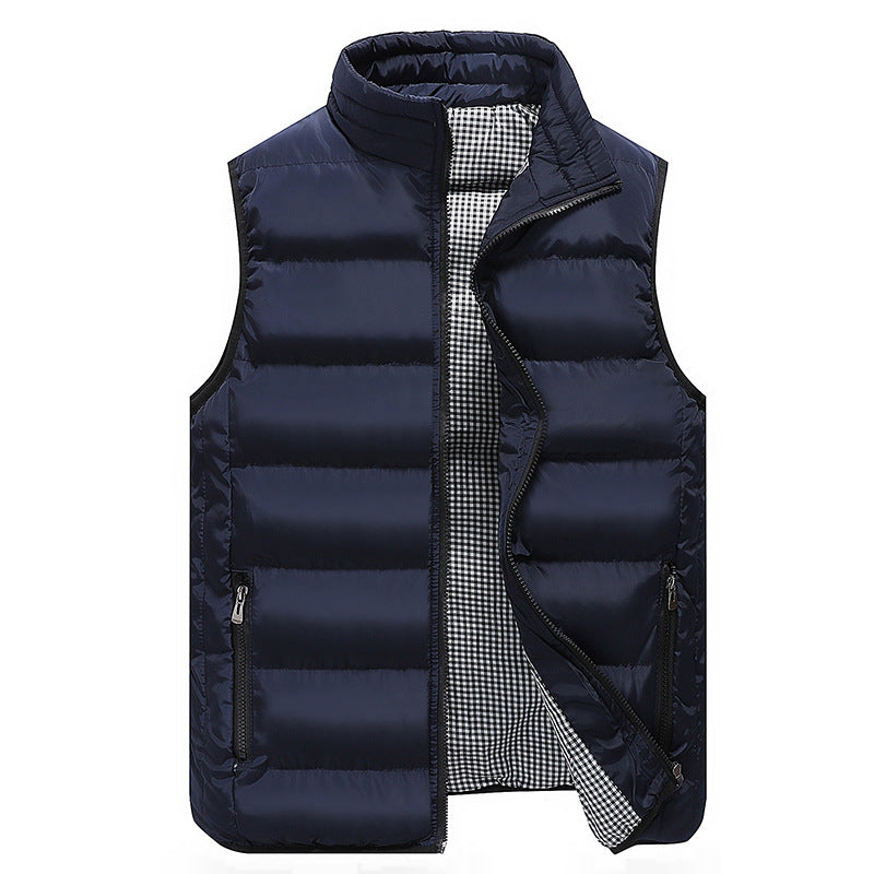 Men's Lightweight Quilted Puffer Vest with High Collar and Zip Pockets