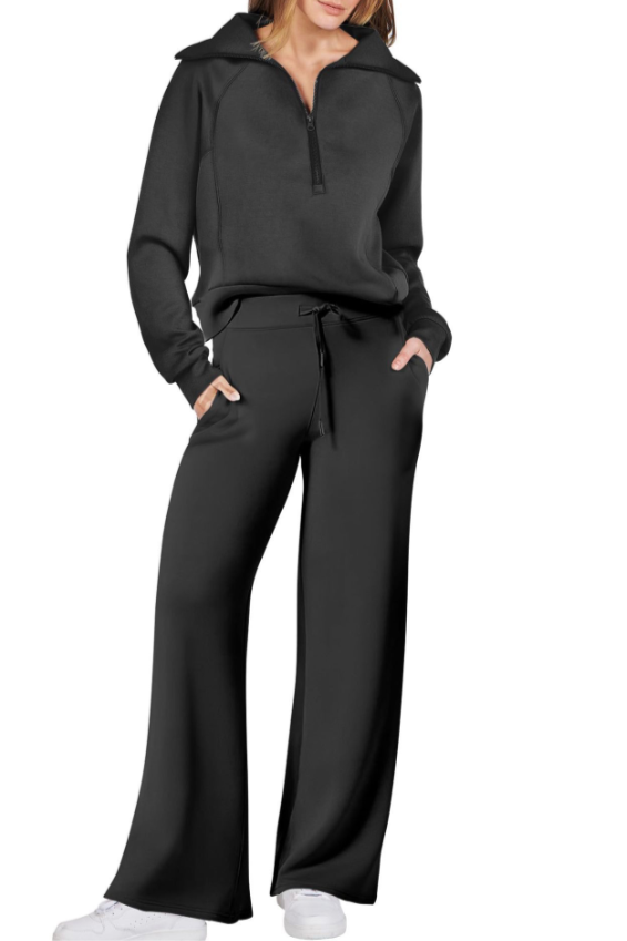 Women's Wide-Leg Zip Tracksuit 2-Piece Set with Drawstring Fit