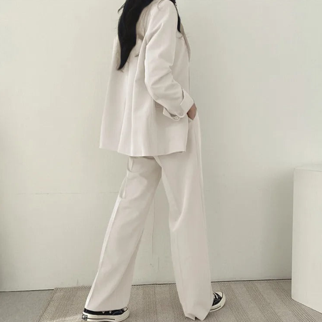 Women's 2-Piece Suit Set with Blazer and High-Waisted Trousers