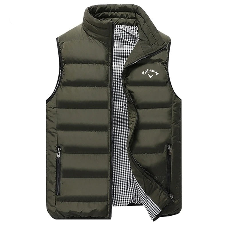 Men's Lightweight Quilted Puffer Vest with High Collar and Zip Pockets