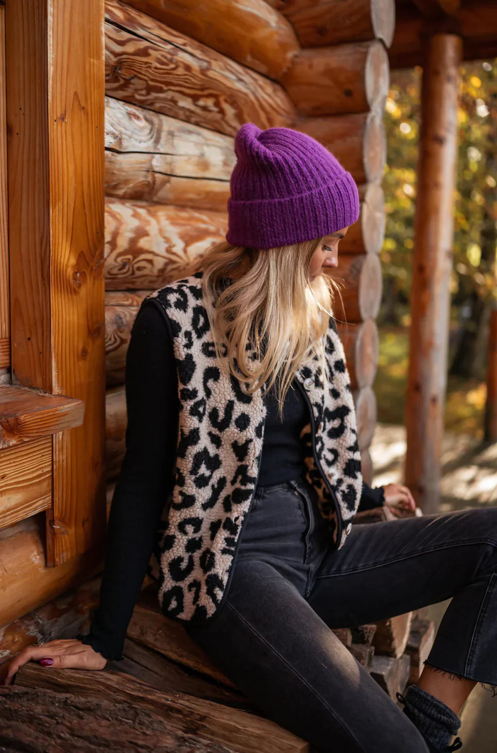 Women’s Leopard Print Knit Vest with Button Front