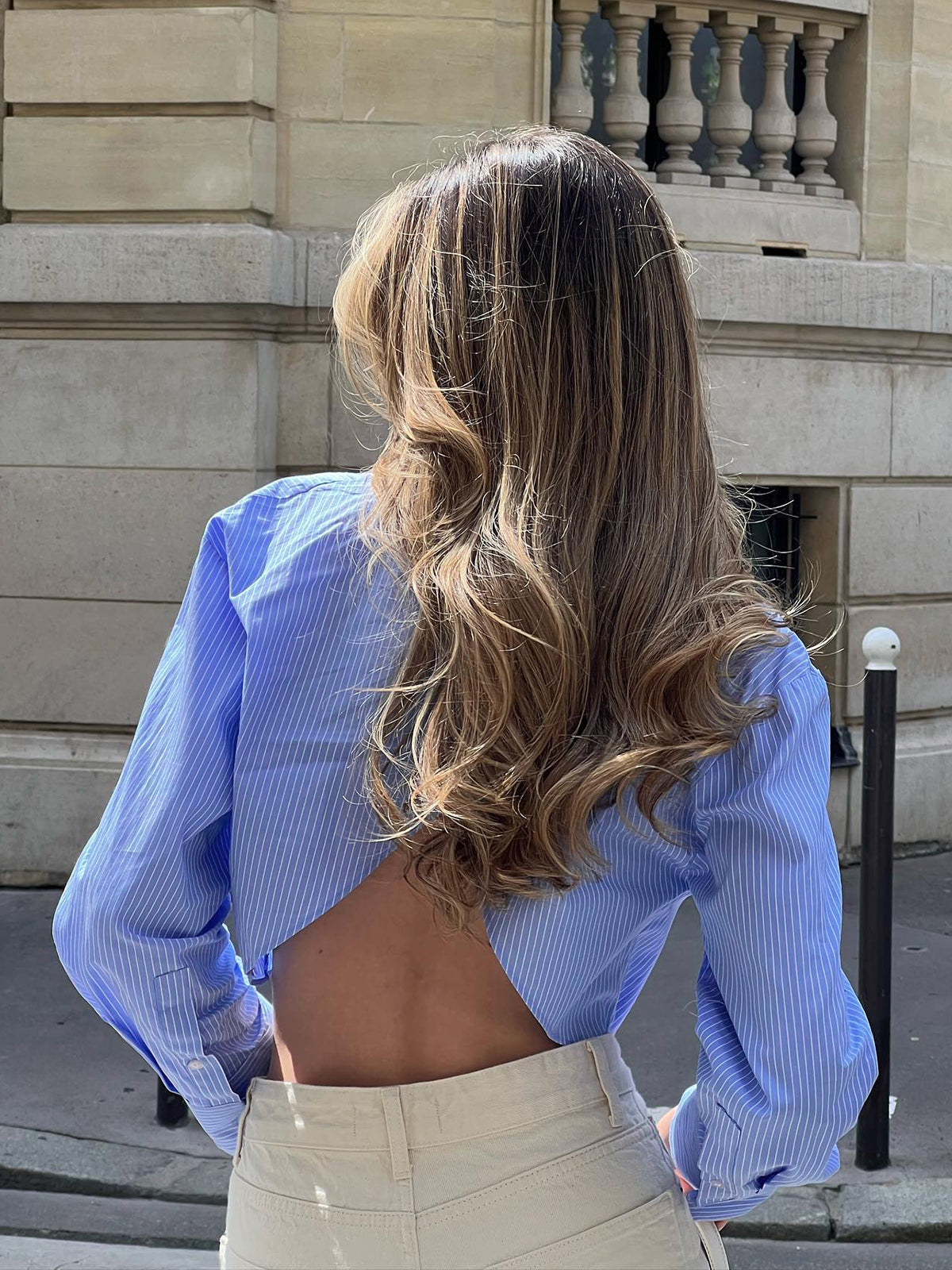 Women’s Cropped Button-Up Shirt – Long Sleeve Striped Blouse for Casual Chic Looks