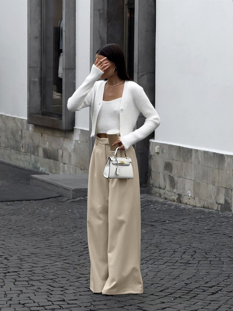 Women’s Wide Leg Suit Trousers High Waisted Casual Pants