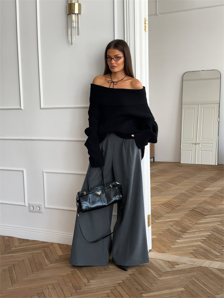 Women’s Wide Leg Suit Trousers High Waisted Casual Pants