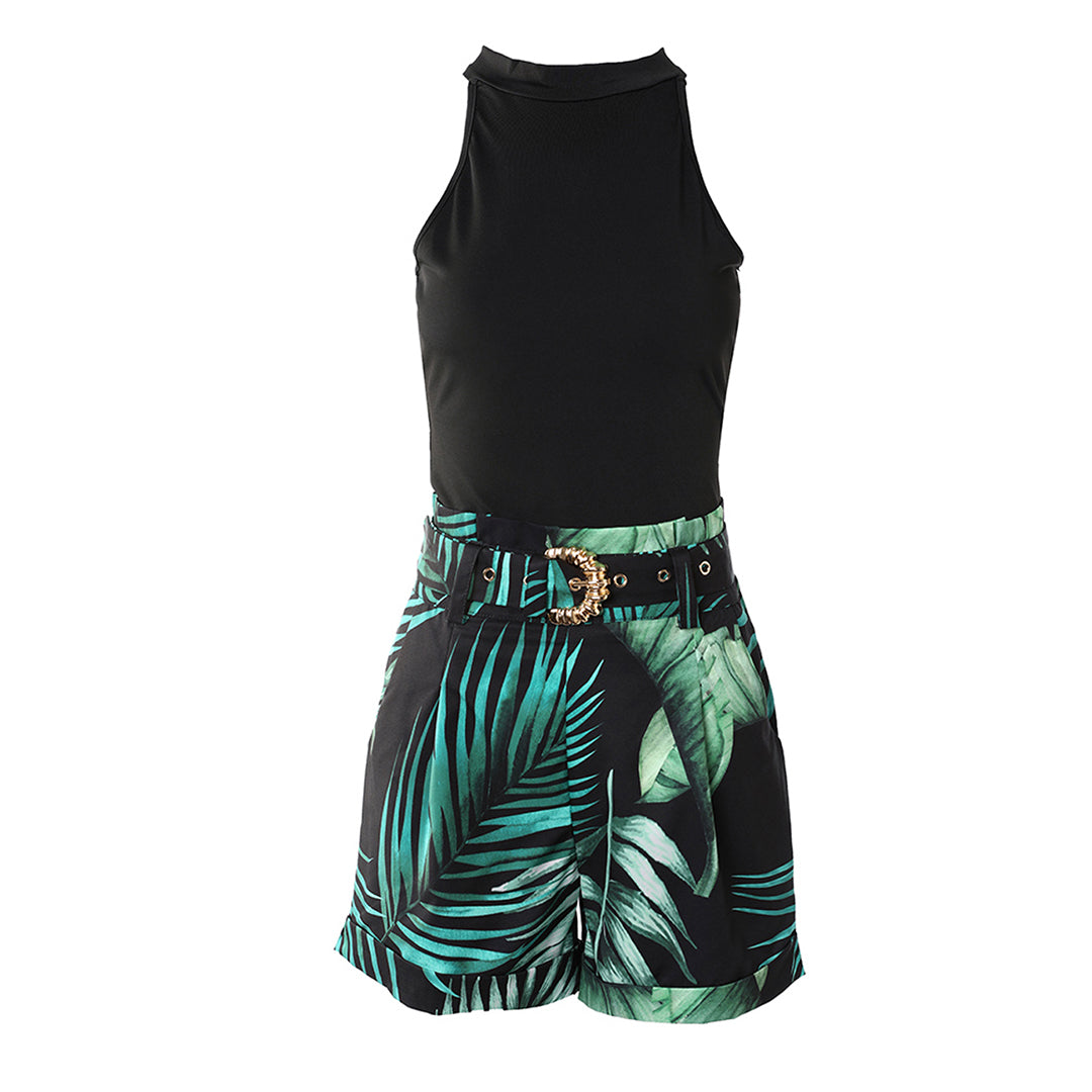 Women's Festival Two-Piece Set with High-Waist Leaf Print Shorts
