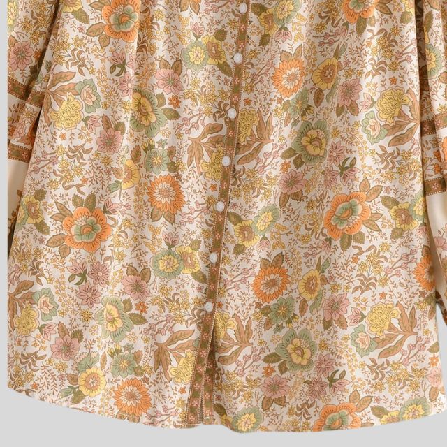 Women's Loose Fit Floral Button-Up Blouse with Long Sleeves