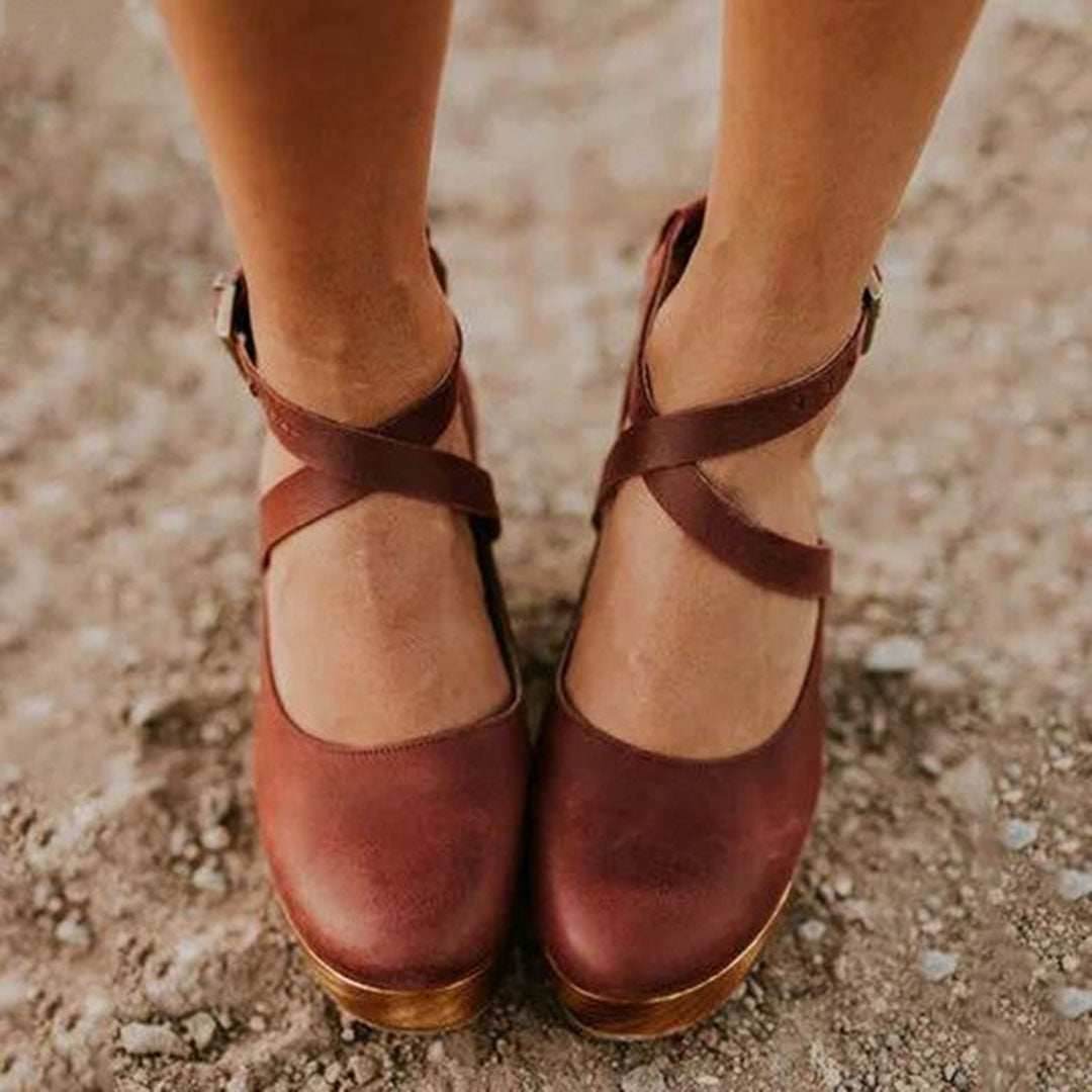 Women's Wedge Heel Shoes with Ankle Strap and Platform Sole