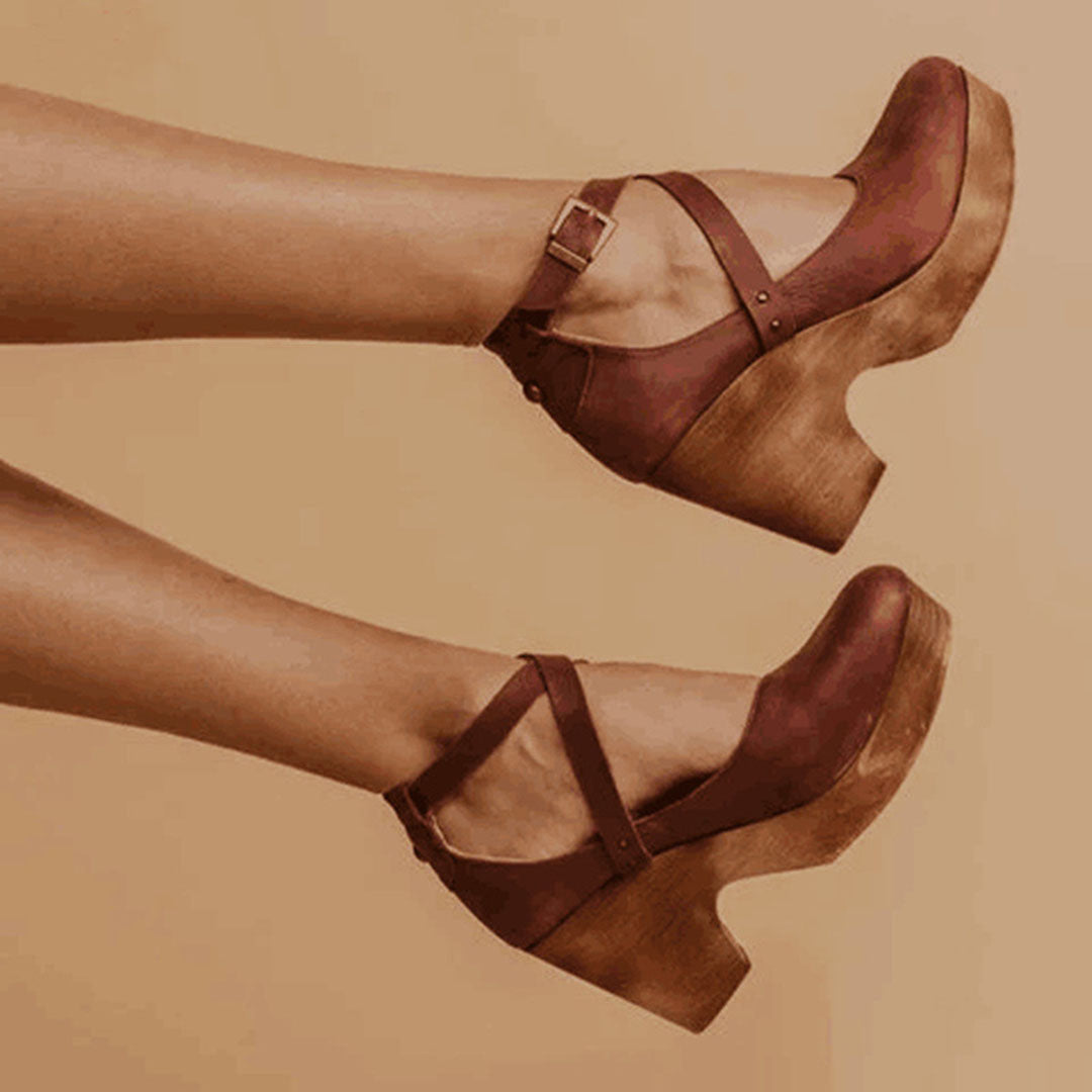 Women's Wedge Heel Shoes with Ankle Strap and Platform Sole