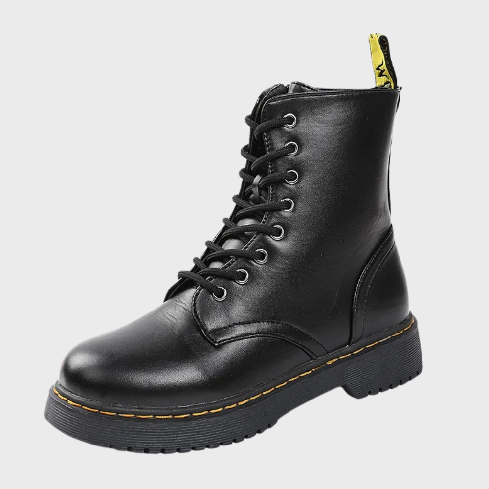 Women’s Lace-Up Combat Boots with Durable Sole and Side Zipper