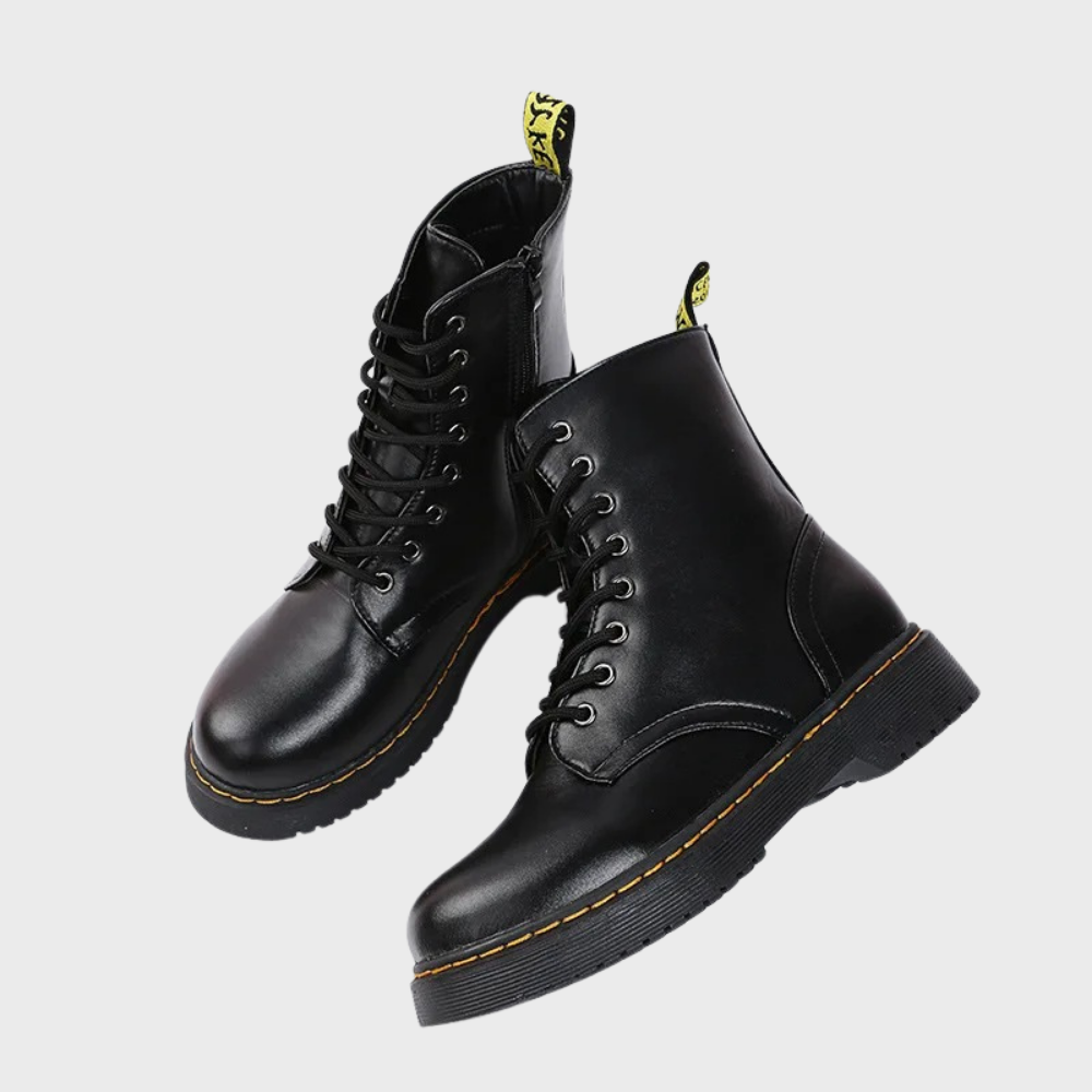 Women’s Lace-Up Combat Boots with Durable Sole and Side Zipper