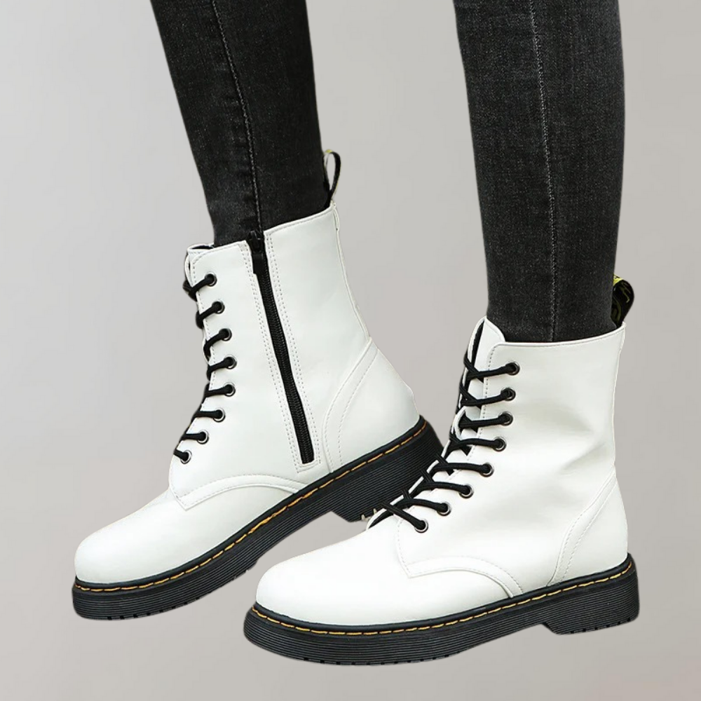Women’s Lace-Up Combat Boots with Durable Sole and Side Zipper