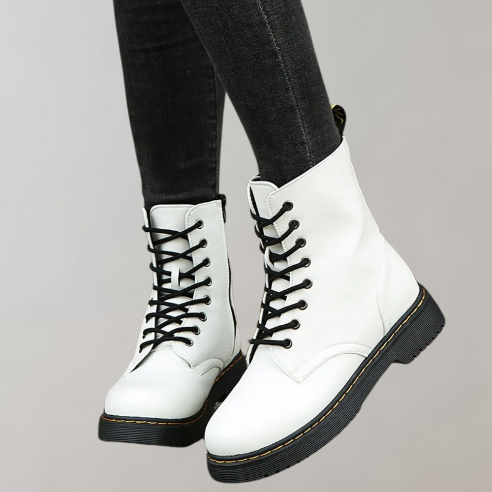 Women’s Lace-Up Combat Boots with Durable Sole and Side Zipper
