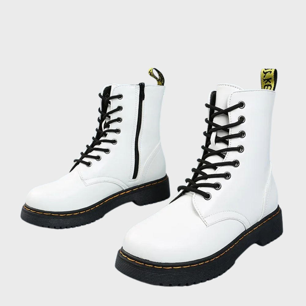 Women’s Lace-Up Combat Boots with Durable Sole and Side Zipper