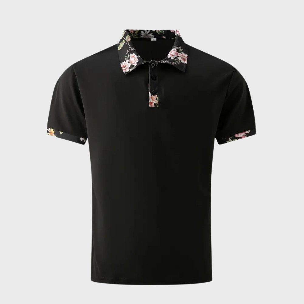 Men's Short Sleeve Polo Shirt with Printed Collar Trim
