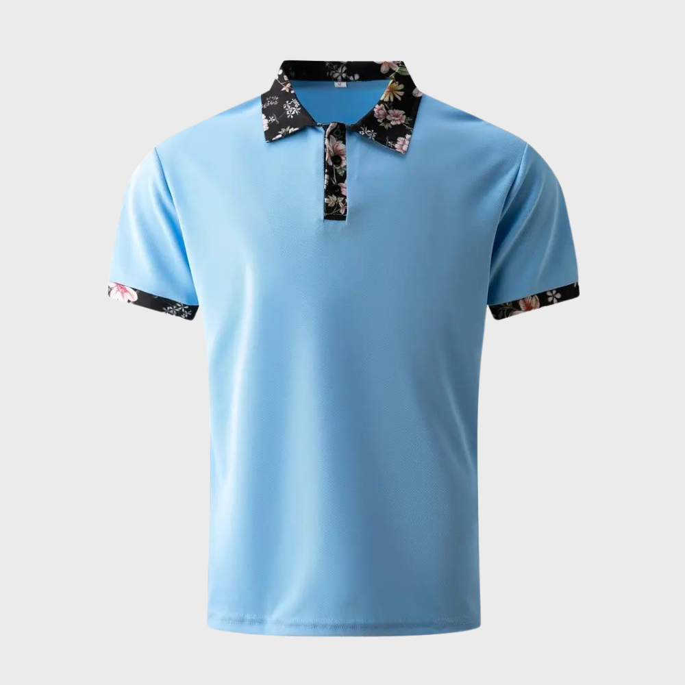Men's Short Sleeve Polo Shirt with Printed Collar Trim