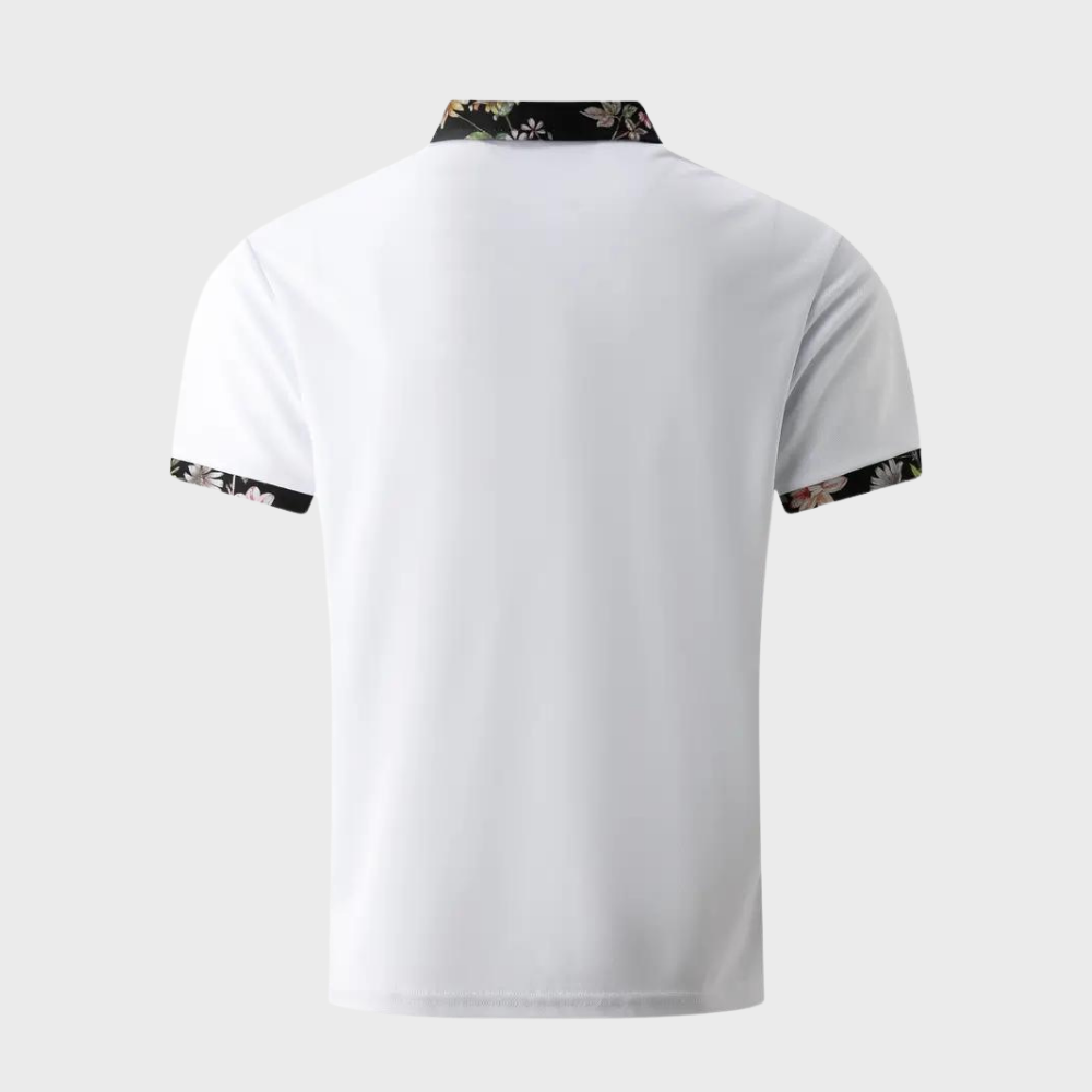 Men's Short Sleeve Polo Shirt with Printed Collar Trim