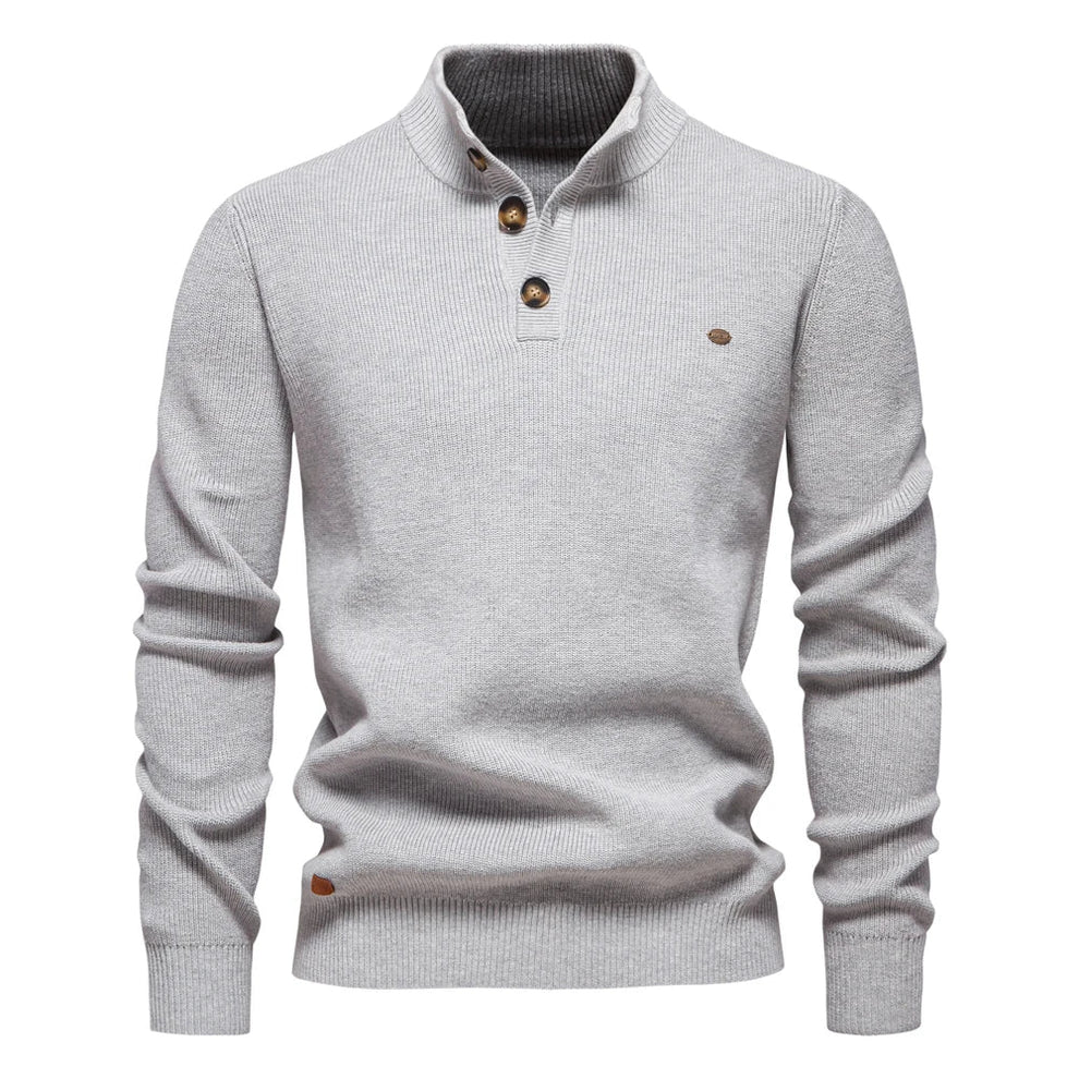 Men’s Button-Up Knitted Jumper with Stand Collar and Tailored Fit