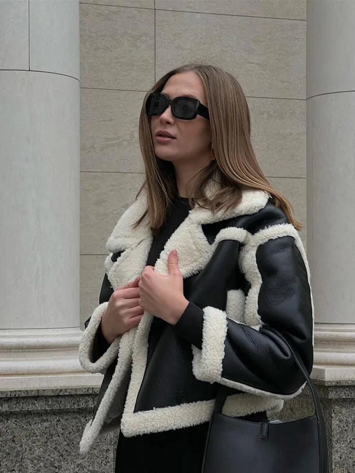 Women's Short Oversized Winter Jacket with Contrast Trim Design