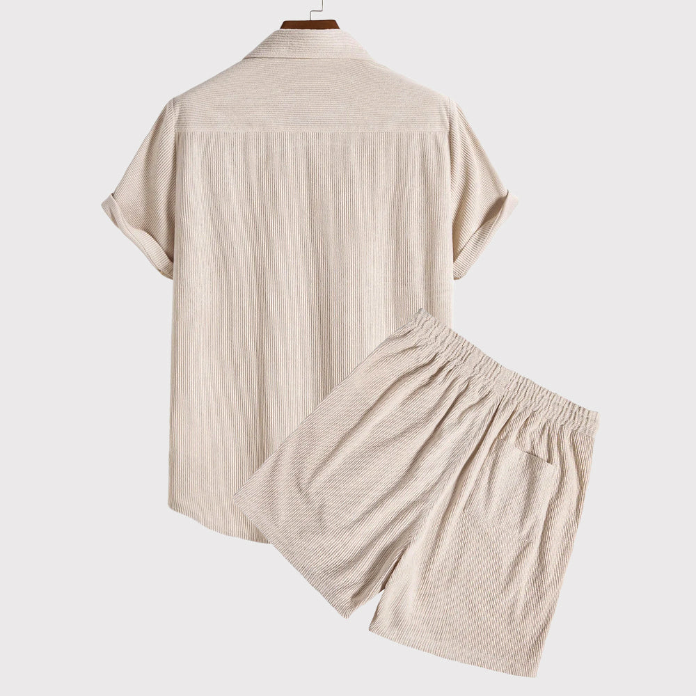 Men's Short-Sleeve Button-Up Shirt and Shorts Two-Piece Set