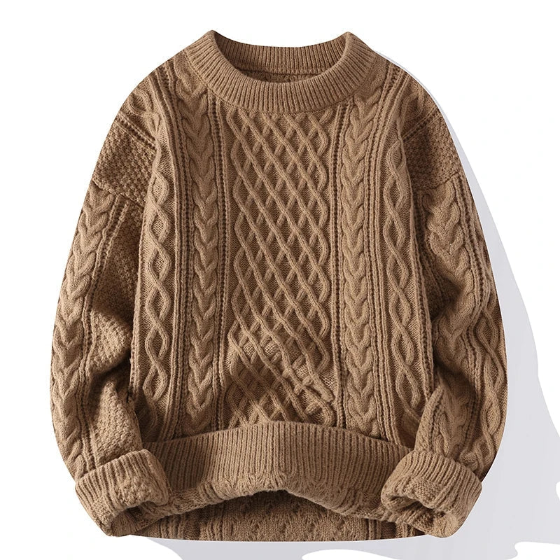 Men’s Cable Knit Crew Neck Jumper with Classic Vintage Pattern