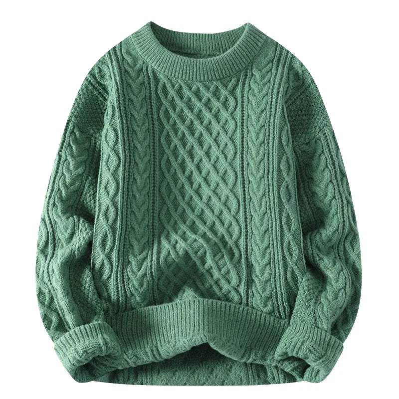Men’s Cable Knit Crew Neck Jumper with Classic Vintage Pattern